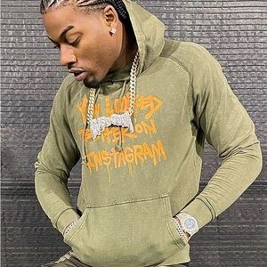 Fashion Nova- Tie Dye Olive Green Graphic Hoodie
